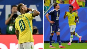 Split image featuring Neymar and the Brazil national team.
