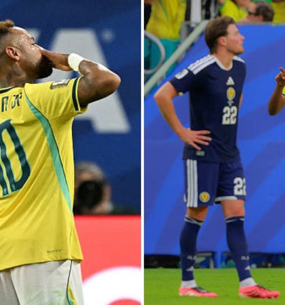Split image featuring Neymar and the Brazil national team.