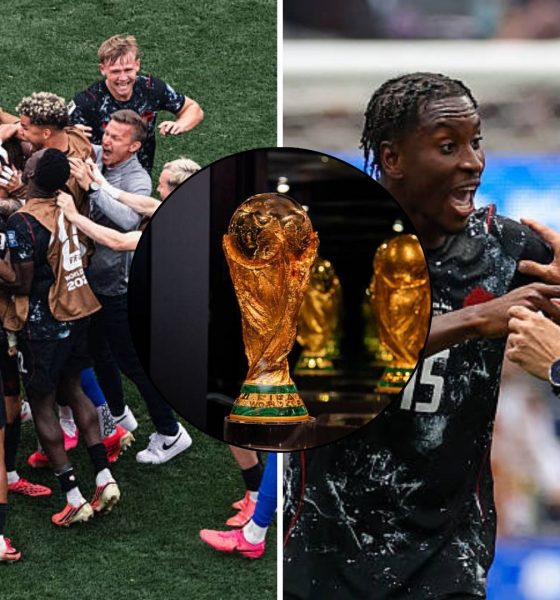 Split image featuring Canada's historic win and reactions.