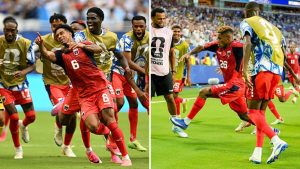 Split image featuring Cape Verde players celebrating their goals.