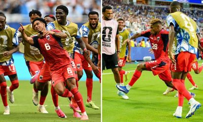 Split image featuring Cape Verde players celebrating their goals.