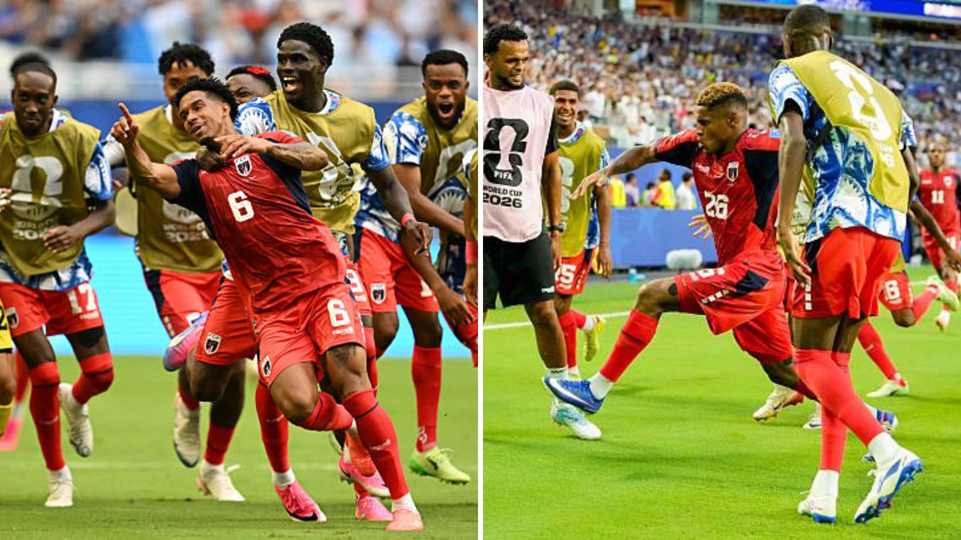 Split image featuring Cape Verde players celebrating their goals.
