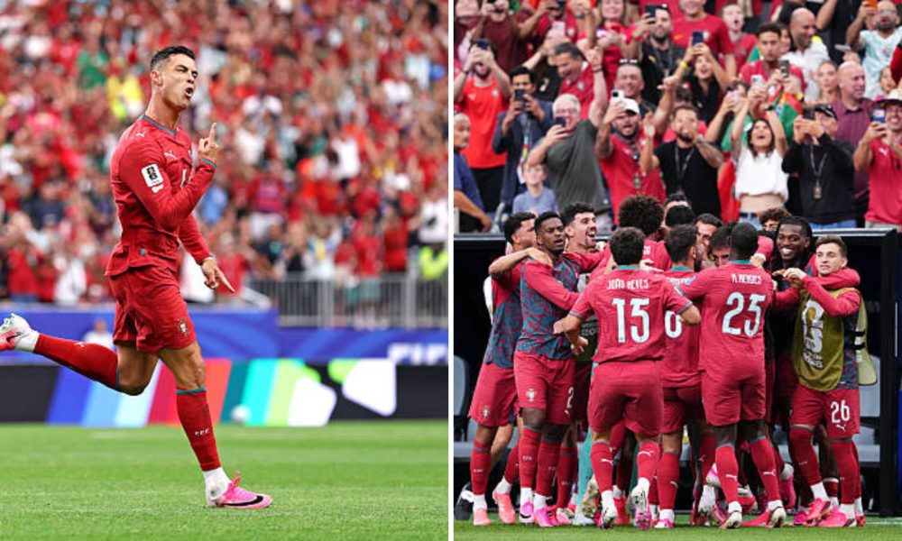 Split image featuring Cristiano Ronaldo and the Portugal team.