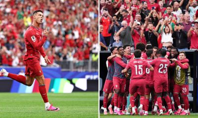 Split image featuring Cristiano Ronaldo and the Portugal team.