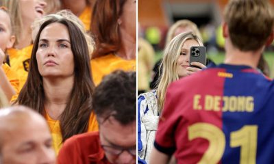 Split image featuring Virgil van Dijk and Frenkie de Jong's partners.