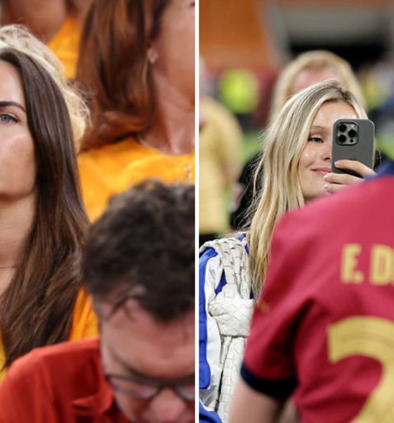Split image featuring Virgil van Dijk and Frenkie de Jong's partners.