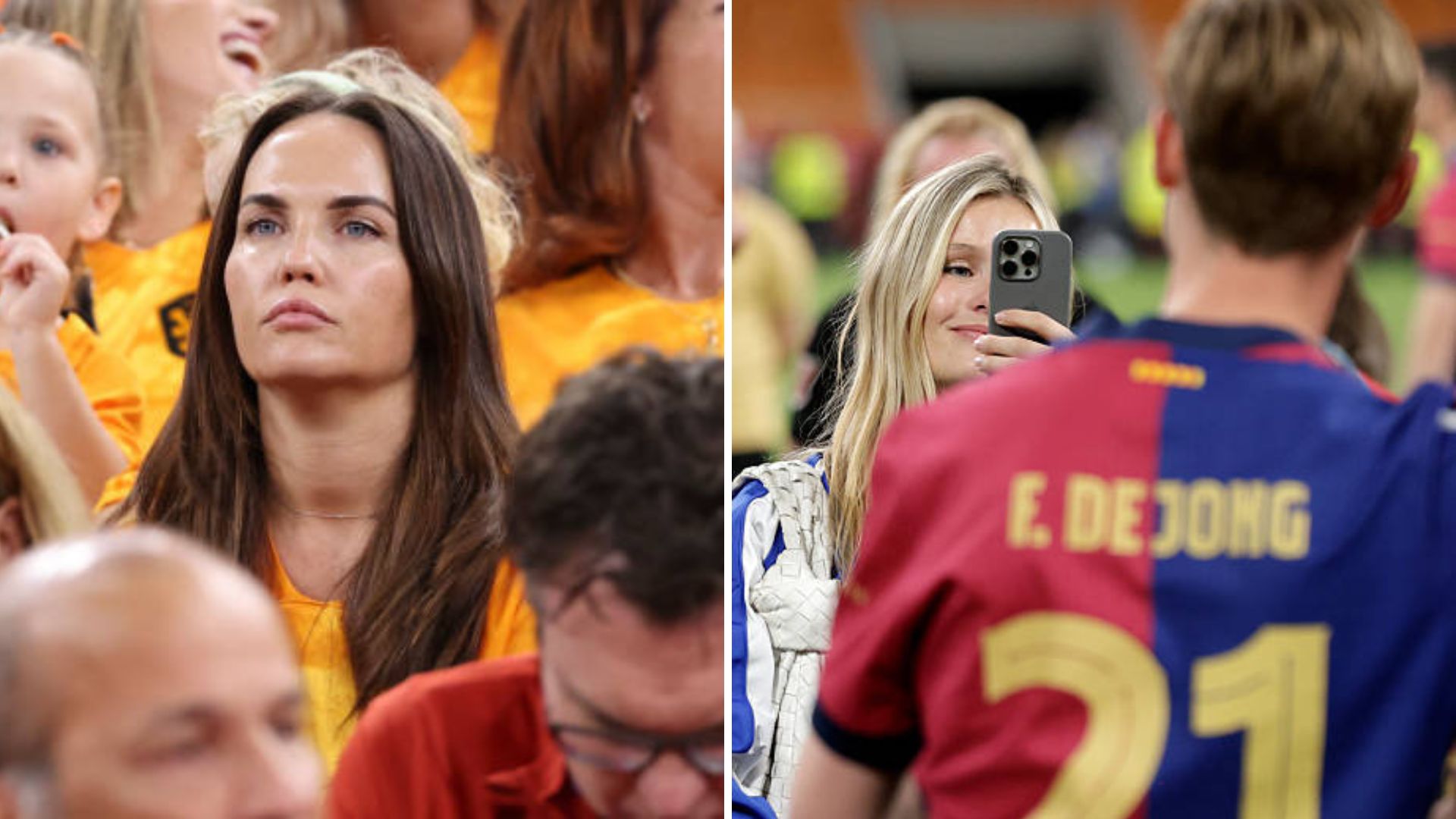 Split image featuring Virgil van Dijk and Frenkie de Jong's partners.