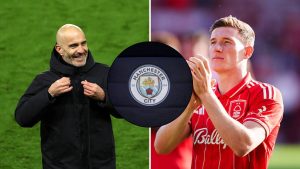 Split image featuring Enzo Maresca, Elliot Anderson and Manchester City logo.