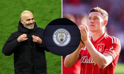 Split image featuring Enzo Maresca, Elliot Anderson and Manchester City logo.