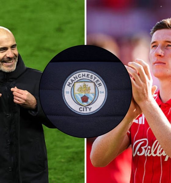 Split image featuring Enzo Maresca, Elliot Anderson and Manchester City logo.