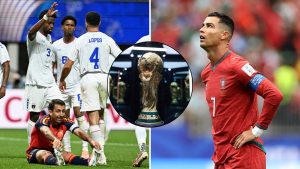 Split image featuring Cape Verde celebrate v Spain and Cristiano Ronaldo disappointed.