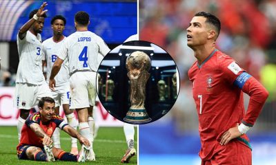 Split image featuring Cape Verde celebrate v Spain and Cristiano Ronaldo disappointed.