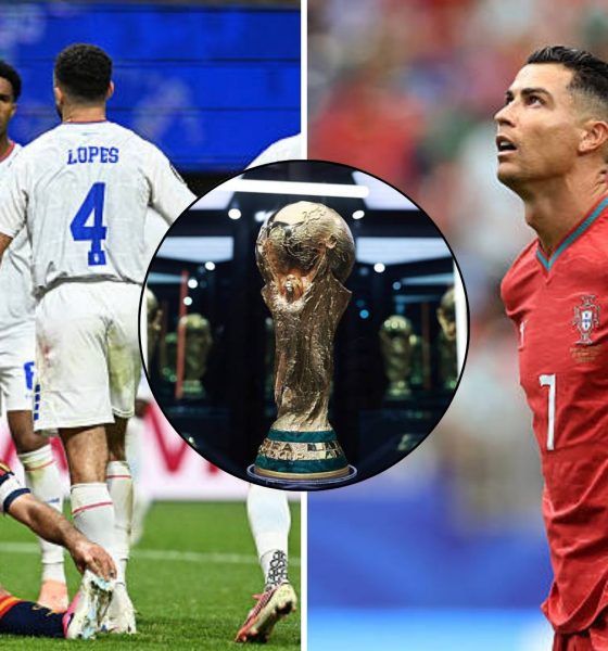 Split image featuring Cape Verde celebrate v Spain and Cristiano Ronaldo disappointed.