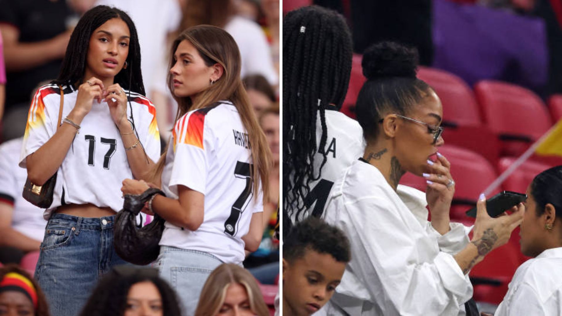 Split image featuring German WAGs, Aaliyah and Candice Brook.