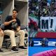 Split image featuring Iranian team in dressing room and the Minab poster.
