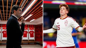 Split image featuring Andoni Iraola and Victor Munoz.