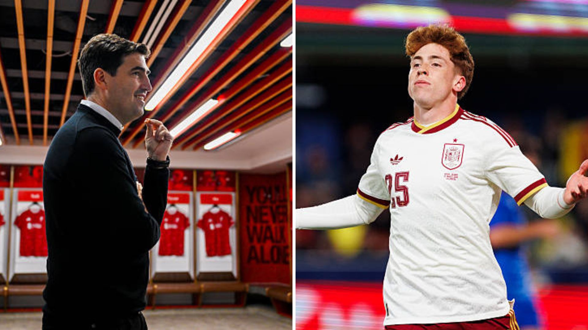 Split image featuring Andoni Iraola and Victor Munoz.