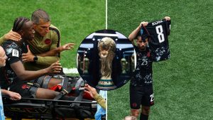 Split image featuring Ismael Kone on a stretcher and Nathan Saliba's celebration.