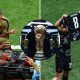 Split image featuring Ismael Kone on a stretcher and Nathan Saliba's celebration.