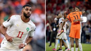 Split image featuring Ismael Saibari and Morocco's big win.