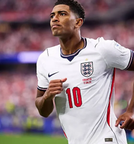 Jude Bellingham celebrating for England after scoring vs Croatia in World Cup 2026.