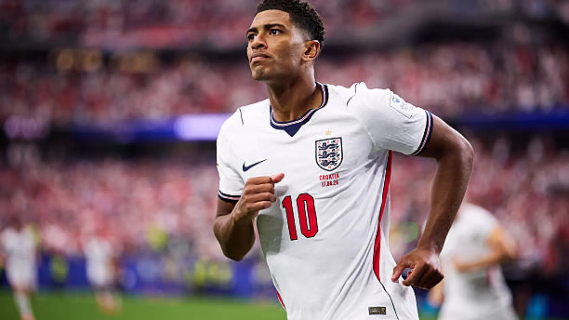 Jude Bellingham celebrating for England after scoring vs Croatia in World Cup 2026.
