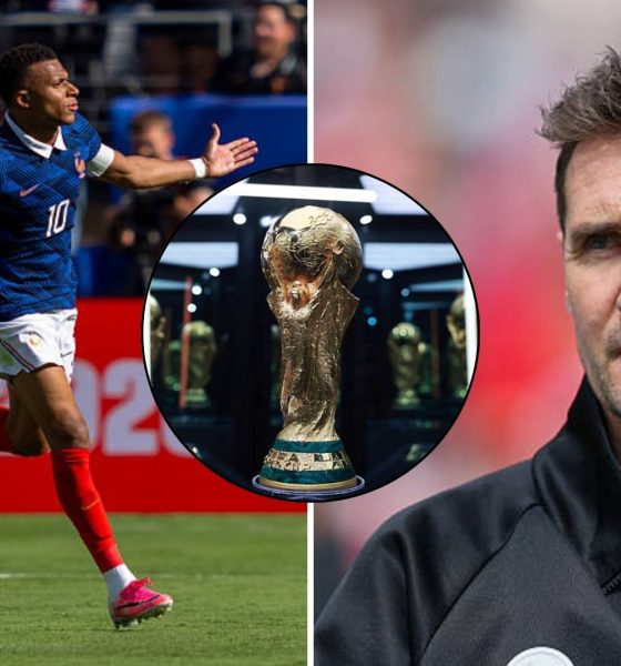 Split image featuring Kylian Mbappe and Miroslav Klose.