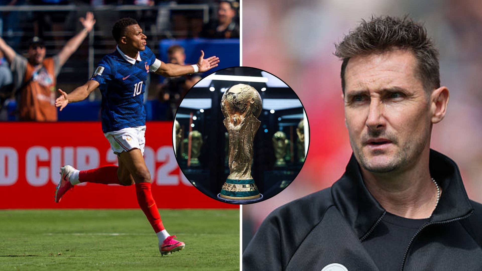 Split image featuring Kylian Mbappe and Miroslav Klose.