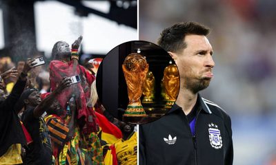 Split image featuring Ghanaian fans and Lionel Messi.