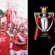 Split image featuring Arsenal's celebrations after winning the Premier League trophy and some Premier League champions memorabilia.