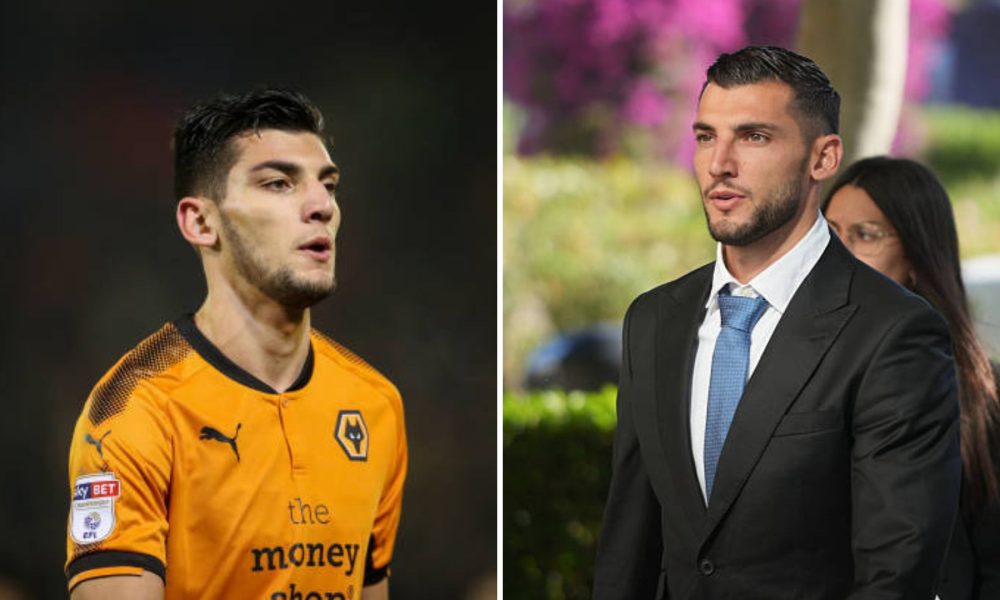Split image featuring Rafa Mir playing for Wolves and going for his sentence hearing.