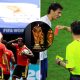 Split image featuring Ngoy sending off and the Battle of Nuremberg in 2006.