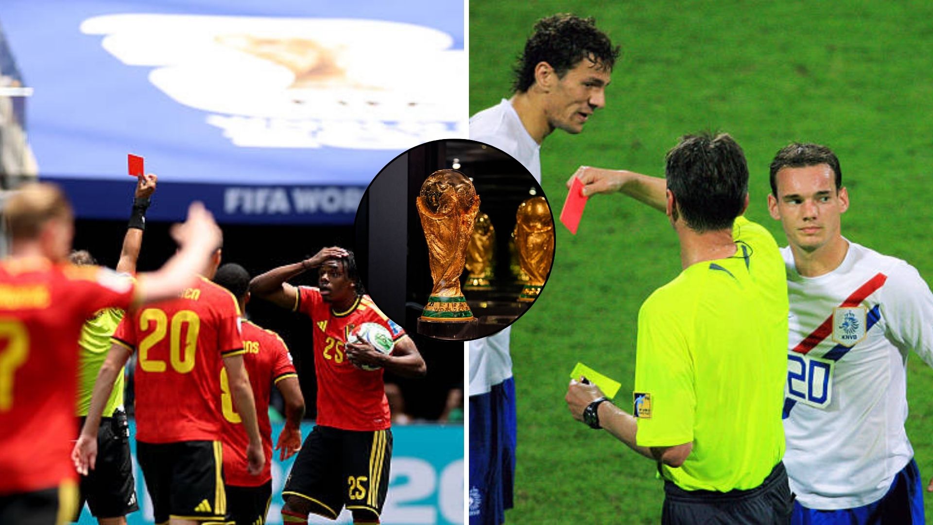 Split image featuring Ngoy sending off and the Battle of Nuremberg in 2006.