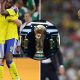 Split image featuring Sabri Lamouchi, the World Cup trophy and Sweden strikers Viktor Gyokeres and Alexander Isak.