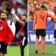 Split image featuring Mohamed Salah and Liverpool players.