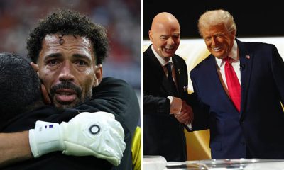 Split image featuring Vozinha and Gianni Infantino with Donald Trump.