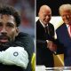 Split image featuring Vozinha and Gianni Infantino with Donald Trump.
