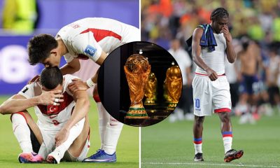 Split image featuring Turkish and Haiti players dejected.