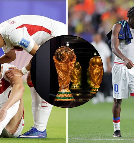 Split image featuring Turkish and Haiti players dejected.