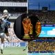 Split image featuring Diego Maradona's Hand of God, the World Cup trophy and the controversial hydration breaks in 2026.
