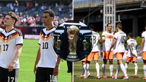 Split image featuring German stars and Netherlands team.