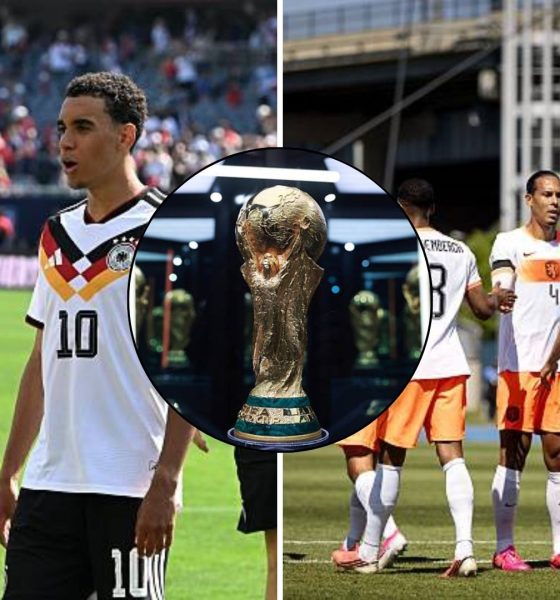 Split image featuring German stars and Netherlands team.