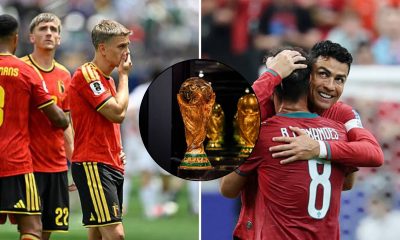 Split image featuring the Belgium national football team and the Portuguese.
