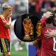 Split image featuring the Belgium national football team and the Portuguese.