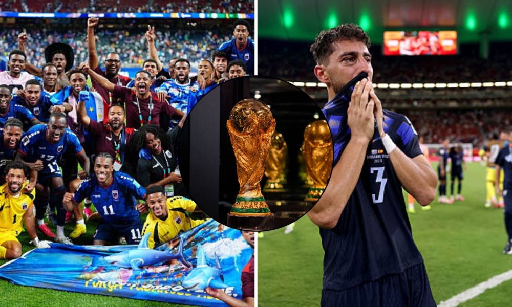 Split image featuring the Cape Verde and Uruguay national teams in contrasting emotions.