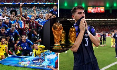 Split image featuring the Cape Verde and Uruguay national teams in contrasting emotions.