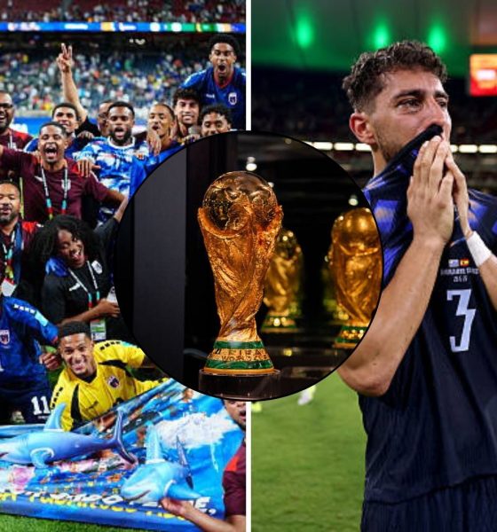 Split image featuring the Cape Verde and Uruguay national teams in contrasting emotions.