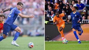 Split image featuring Luka Vuskovic and Yan Diomande.