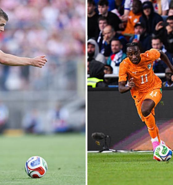 Split image featuring Luka Vuskovic and Yan Diomande.