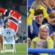 Split image featuring Erling Haaland's partner and Viktor Lindelof's partner.